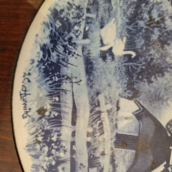 Vintage Blue & White Delft Windmill Ceramic Trivet With Wooden Frame - Picture 6 of 6